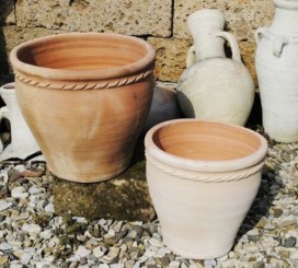 Pflanzkübel,Streifenmuster,Blumentopf,Terracotta hell,frostfest!3 Größen wählbar 38cm