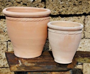Pflanzkübel,Streifenmuster,Blumentopf,Terracotta hell,frostfest!3 Größen wählbar 24cm + 18cm,2er Set