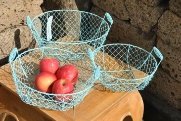 Drahtkörbe mit Holzgriff,hübsche blaue Dekokörbe im 3er Set,rund,bis 28cm,Nr.296 