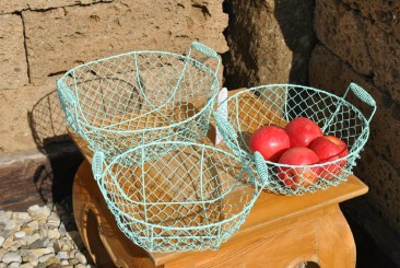 Drahtkörbe mit Holzgriff,hübsche grüne Dekokörbe im 3er Set,rund,bis 28cm,Nr.289 