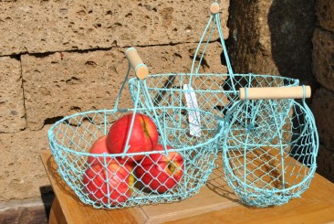 Drahtkörbe mit Holzgriff,hübsche blaue Dekokörbe im 3er Set,rund,bis 29cm,Nr.272 