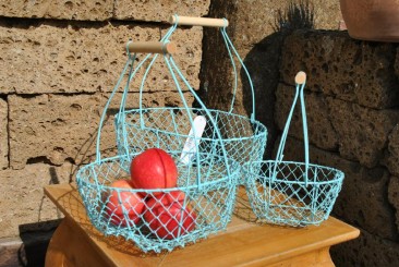 Drahtkörbe mit Holzgriff,hübsche blaue Dekokörbe im 3er Set,rund,bis 30cm,Nr.258 