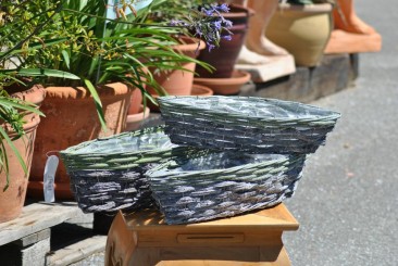 Körbe im 3er Set,Schiffchenform,grau mit grün,bis 63cm lang 