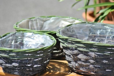 Körbe im 3er Set,rund,grau mit grün,bis 34cm Durchmesser 