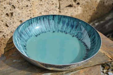 Dekoschale,Metallschale,Edelstahl,farbig emailliert, Schale,blau,32cm