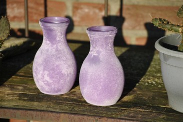 Glasvase,bauchig,2er Set,gefrostet,3 wunderschöne Farben wählbar,15cm hoch purple