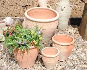 Pflanzkübel,Streifenmuster,Blumentopf,Terracotta hell,frostfest!3 Größen wählbar 