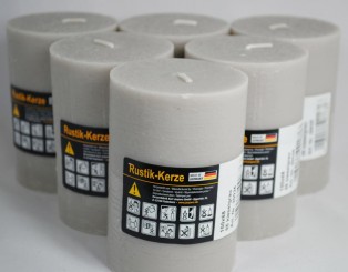 Stumpenkerze,kieselgrau,100/68 mm ,tropfsicher,6er Pack,deutsches Fabrikat 