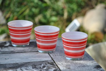 Teelichtglas,Windlicht,rot- weiß10cm Ø,3er Pack 