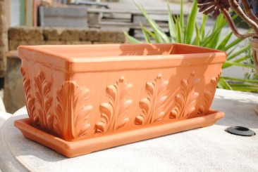Pflanzkasten mit Untersetzer,Terracotta,Blattmuster,3 Größen wählbar 40cm