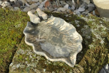 Vogeltränke,zwei kleine Vögelchen,Keramik,antik,grau/grün,24cm 