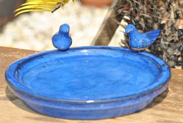 Vogeltränke mit zwei kleinen Vögelchen,rund,30cm blau