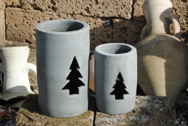 Windlicht,Tanne,aktuelles grau,Terracotta,frostfeste Handarbeit 