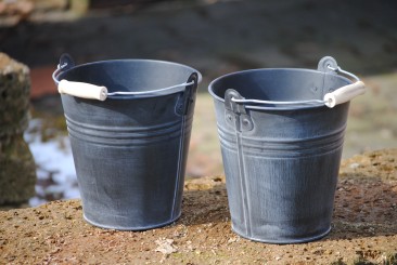 Zinkeimer, 18cm, schwarz, 2er Set, als Pflanzgefäß 