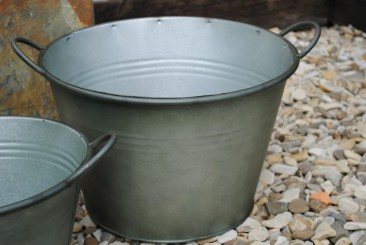 Zinkwanne mit 2 Henkeln,grau-grün antik,2 Größen wählbar 