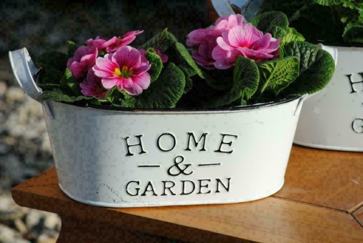 Metalltöpfe,weiß,"Home & Garden"frische Frühlingsdeko,oval,2er Set 
