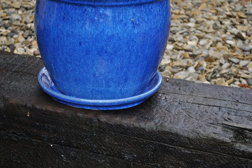 Becken 40cm  Blau Vogeltränke Teller Steinzeug Glasiert Untersetzer 
